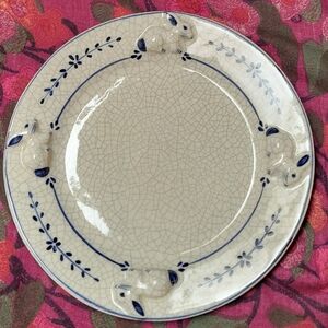 Dedham Pottery Bunny Rabbits Plate The Potting Shed Embossed Crackle Glaze Blue